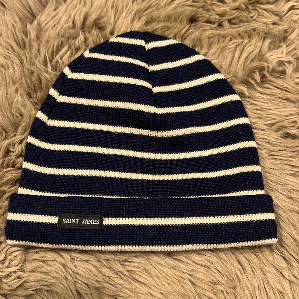 Saint James Wool Beanie - navy/ivory stripe